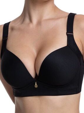 Fall Sweet Black Wireless Add 2 Cups Padded Plunge Back Smoothing Push-up Bra